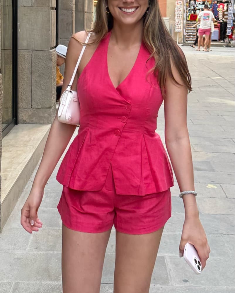 Fuchsia Peplum Halter Top - Image 1