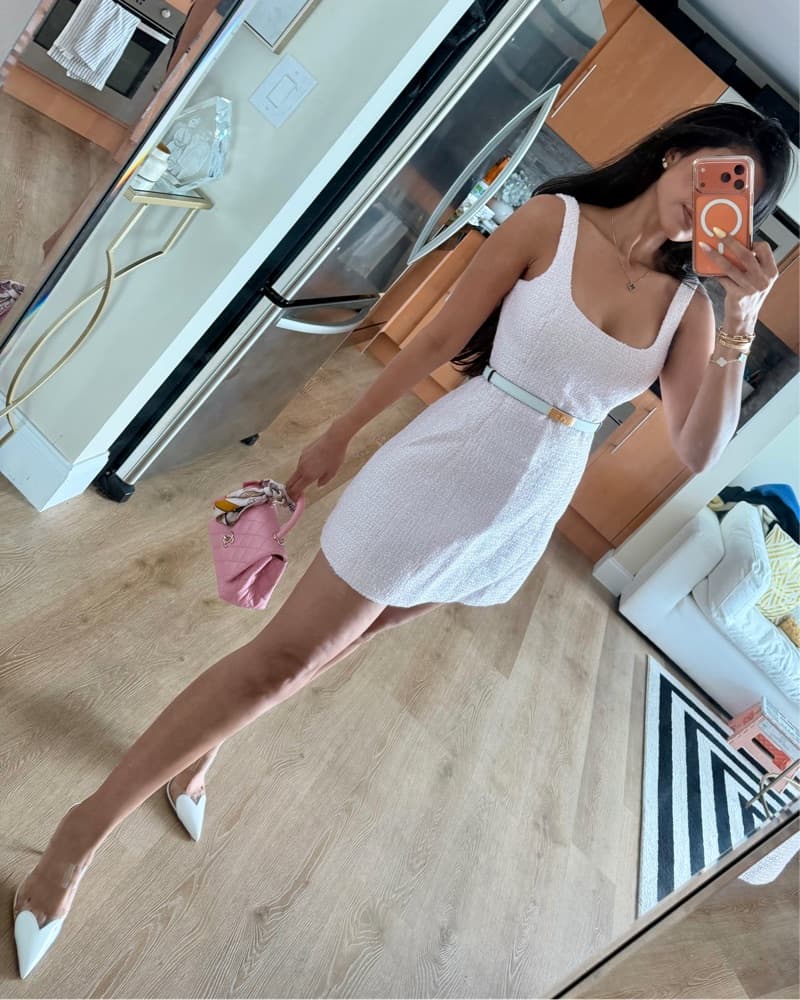 Meshki Tweed Pink And White  Mini Dress - Image 1