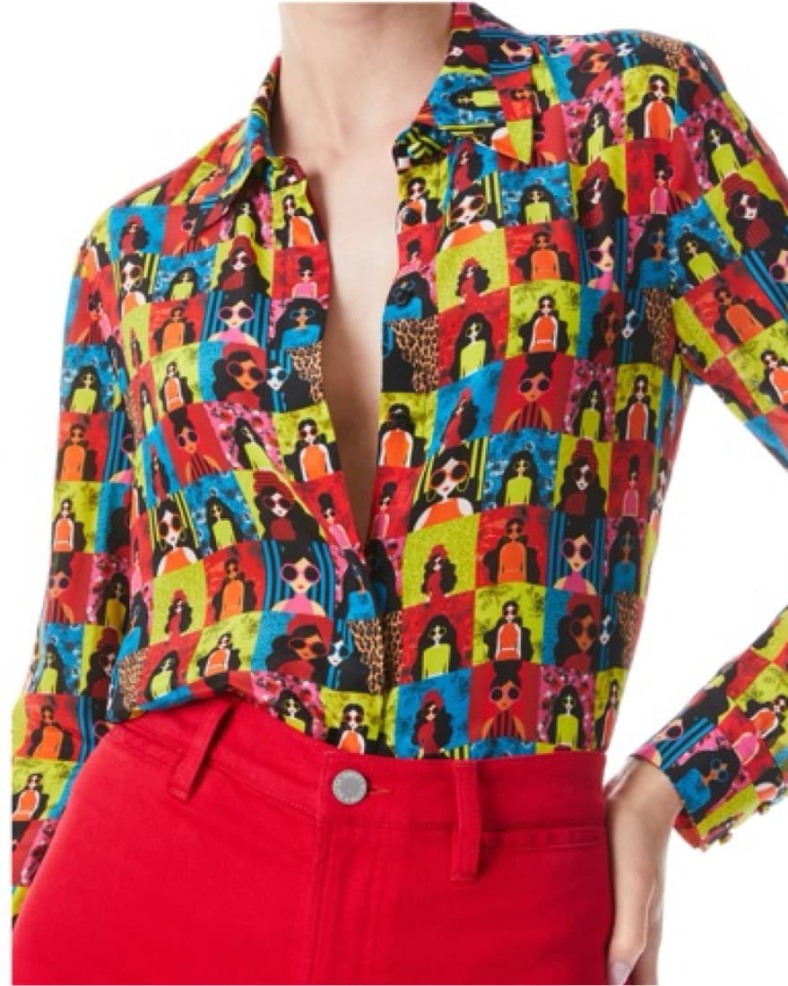 Alice and Olivia Silk People Print Top - Image 1