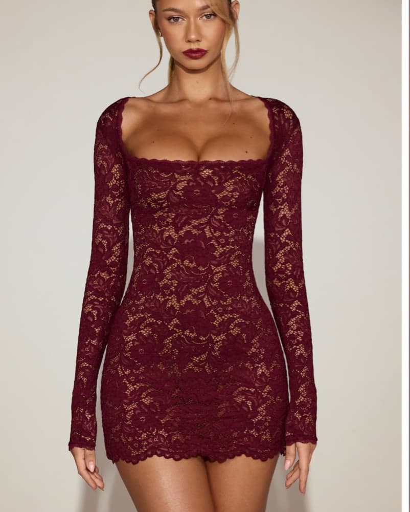 Oh Polly Burgundy Lace Dress - Image 2