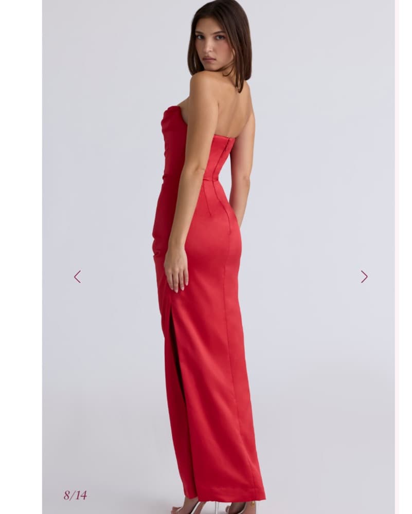 House Of Cb Red Satin Strapless Gown - Image 4
