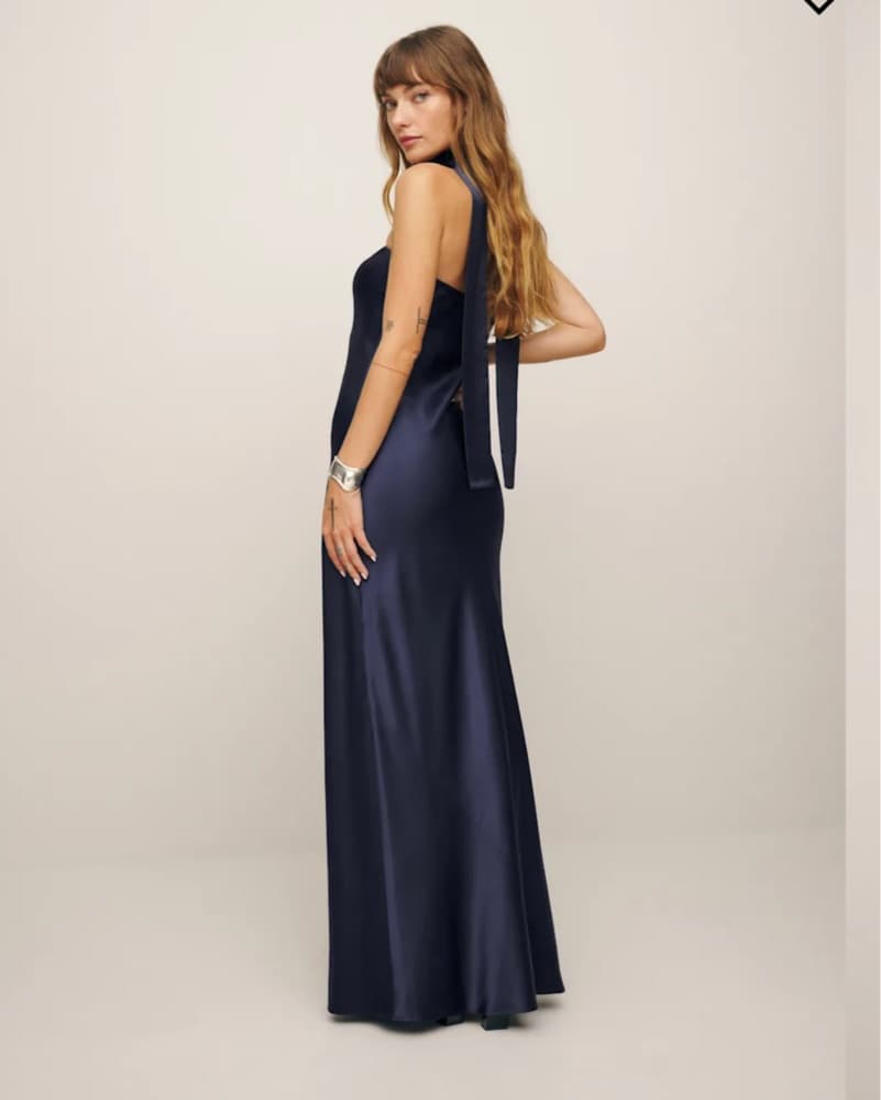 Reformation Navy Oren Silk Dress - Image 3
