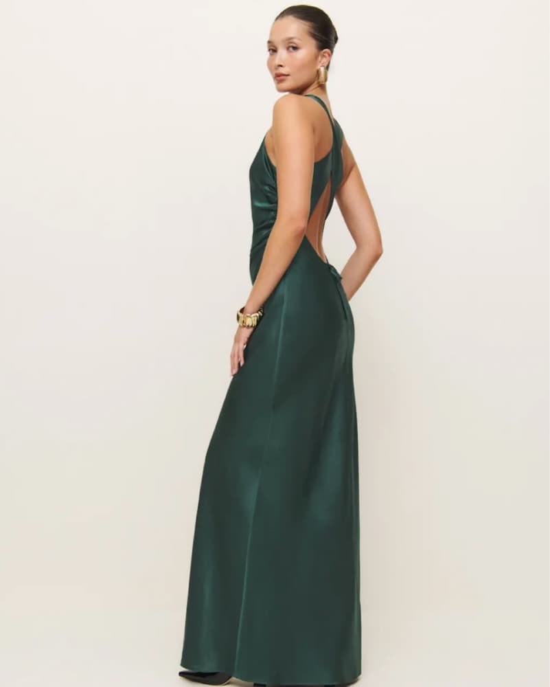 Reformation Anaiis Silk Dress in Forest  - Image 3