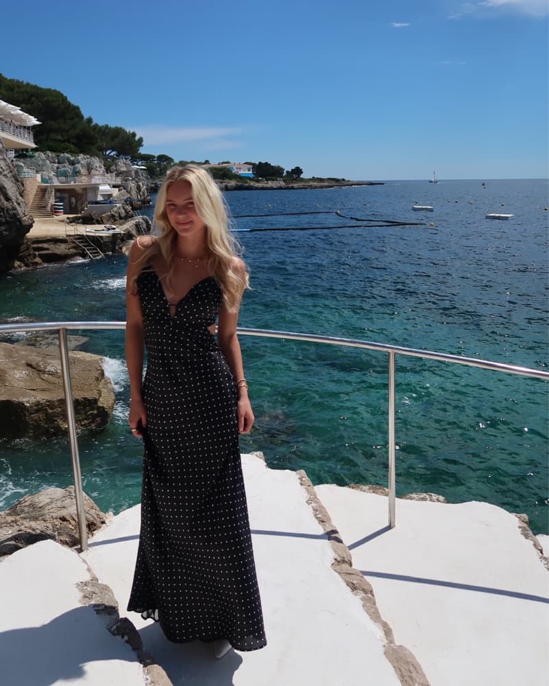 Polka Dot B&W Cut Out Maxi Dress - Image 3