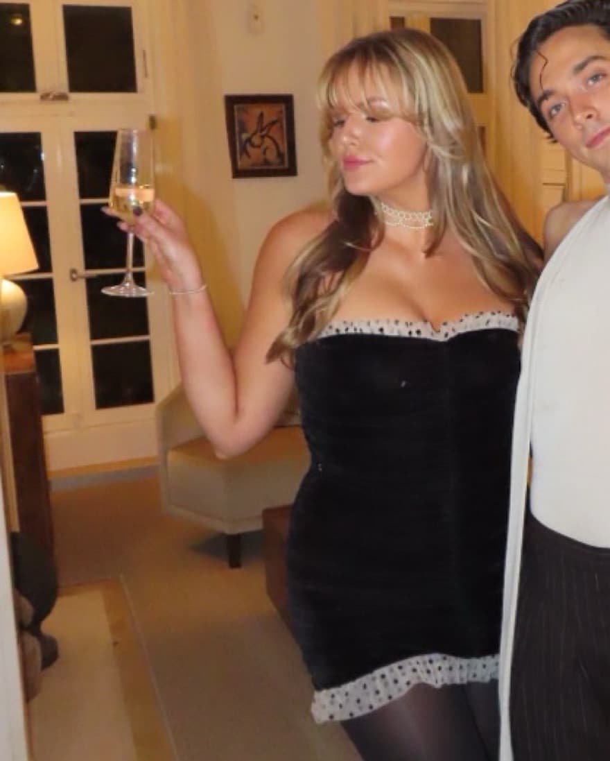 Black Mini Dress With Polka Dot Trim - Image 2