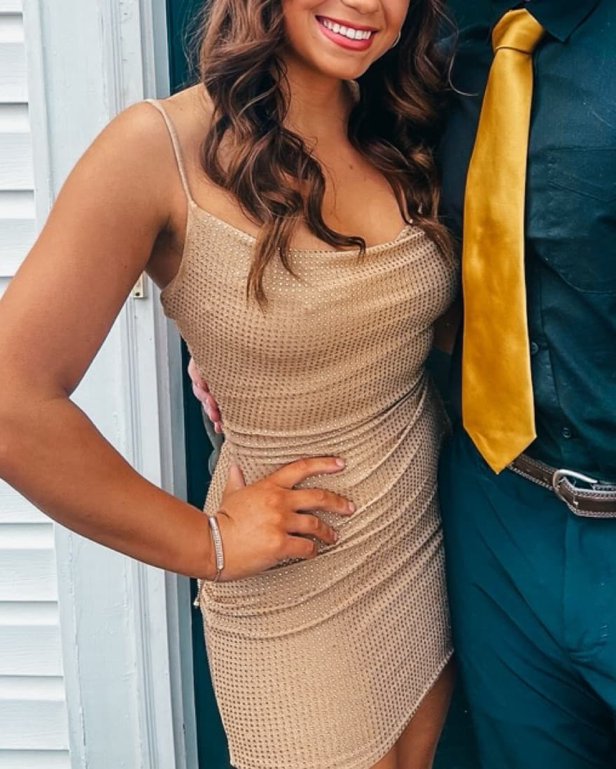 Gold Sequin Mini Dress - Image 1