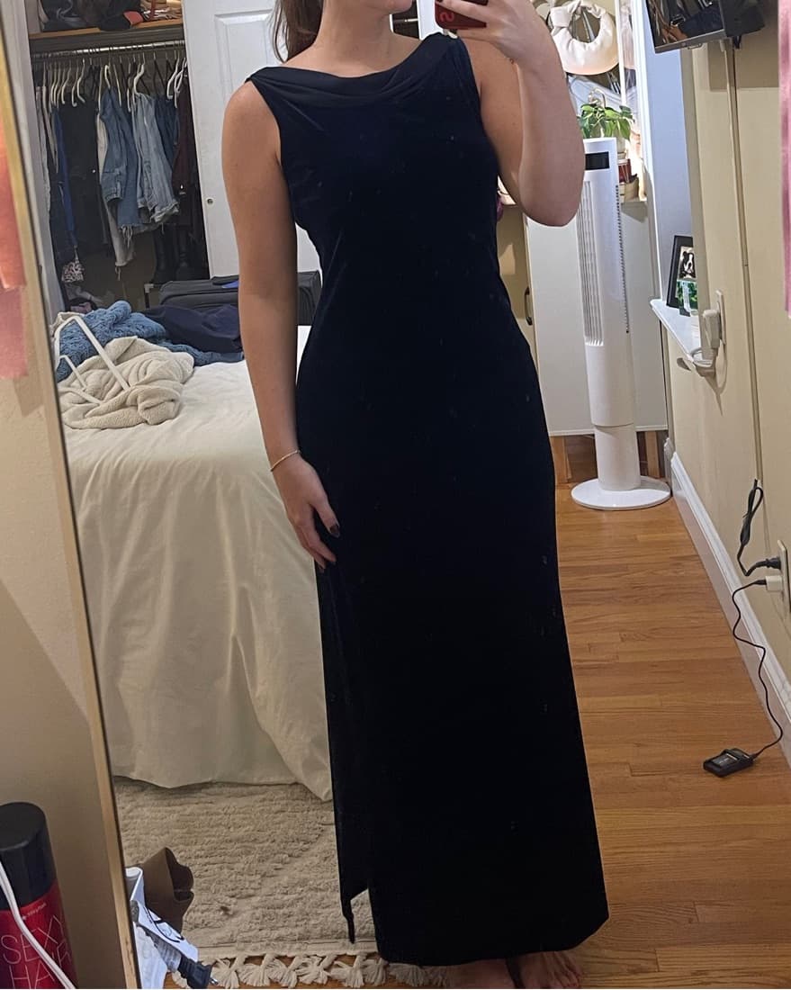 Vintage Deep Navy Velvet Maxi Dress - Image 2