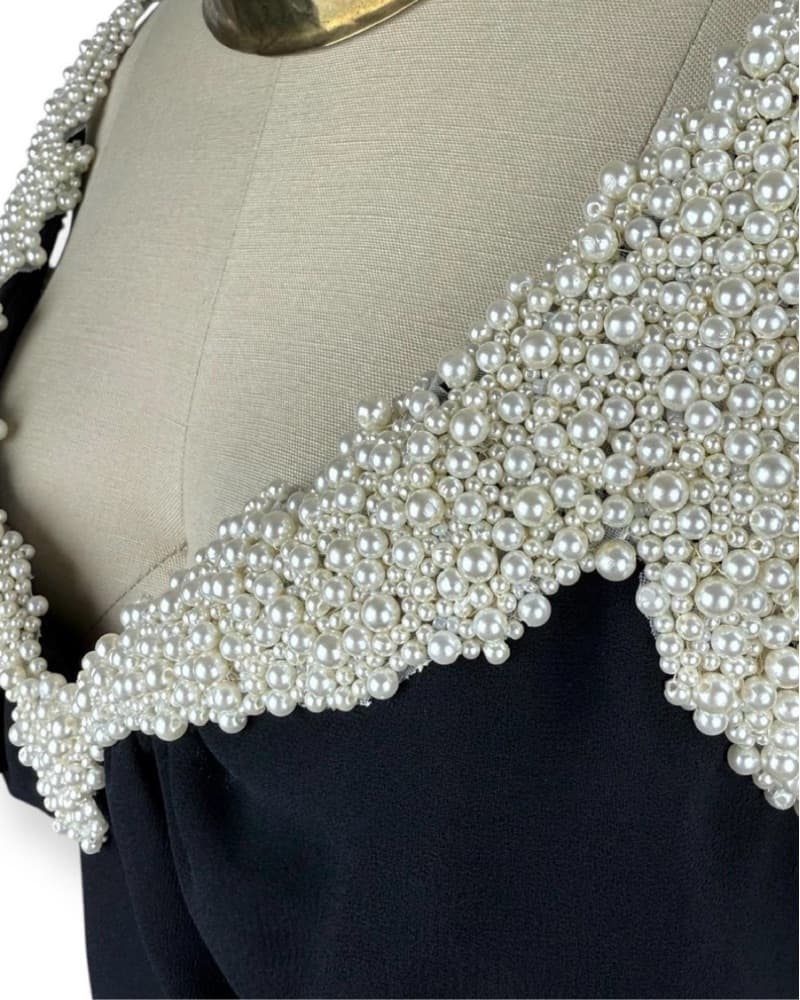 Vintage 1980s Black and Pearl Midi Dress - Image 3