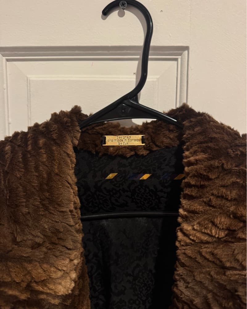  Zuki Brown Furry Beaver Long Jacket - Image 5