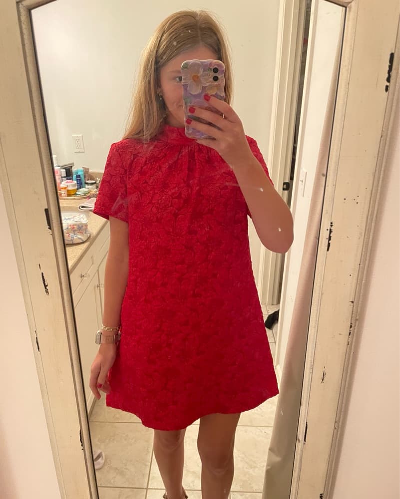 Vibrant Red Lace Dress - Image 2