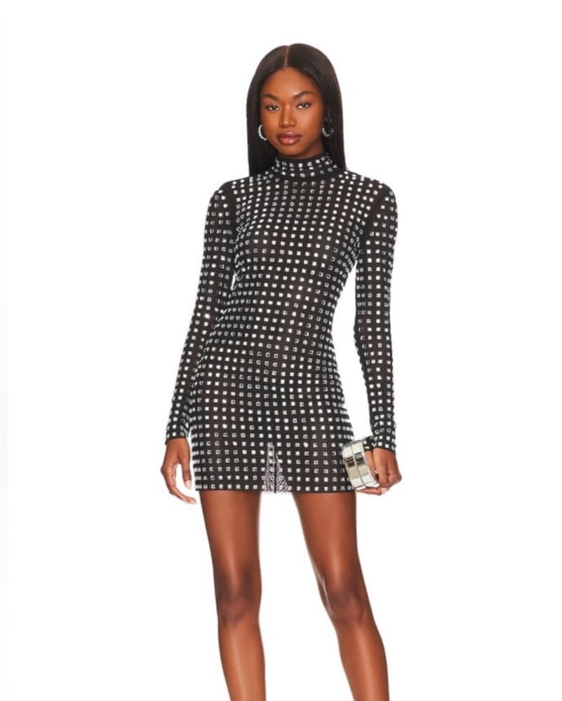 Black Rhinestone Mock Neck Mini Dress - Image 2