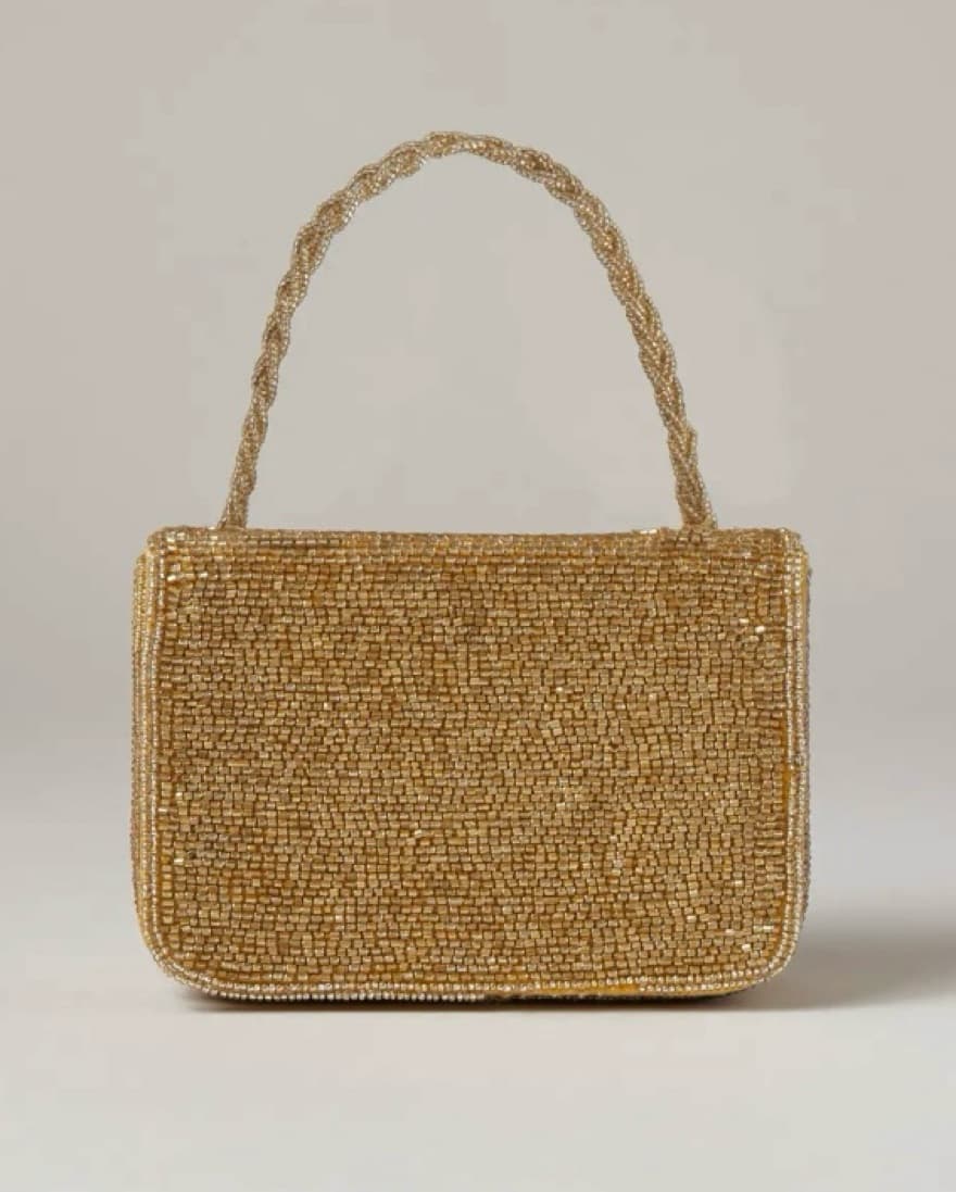 Staud Carmen Beaded Gold Clutch - Image 1