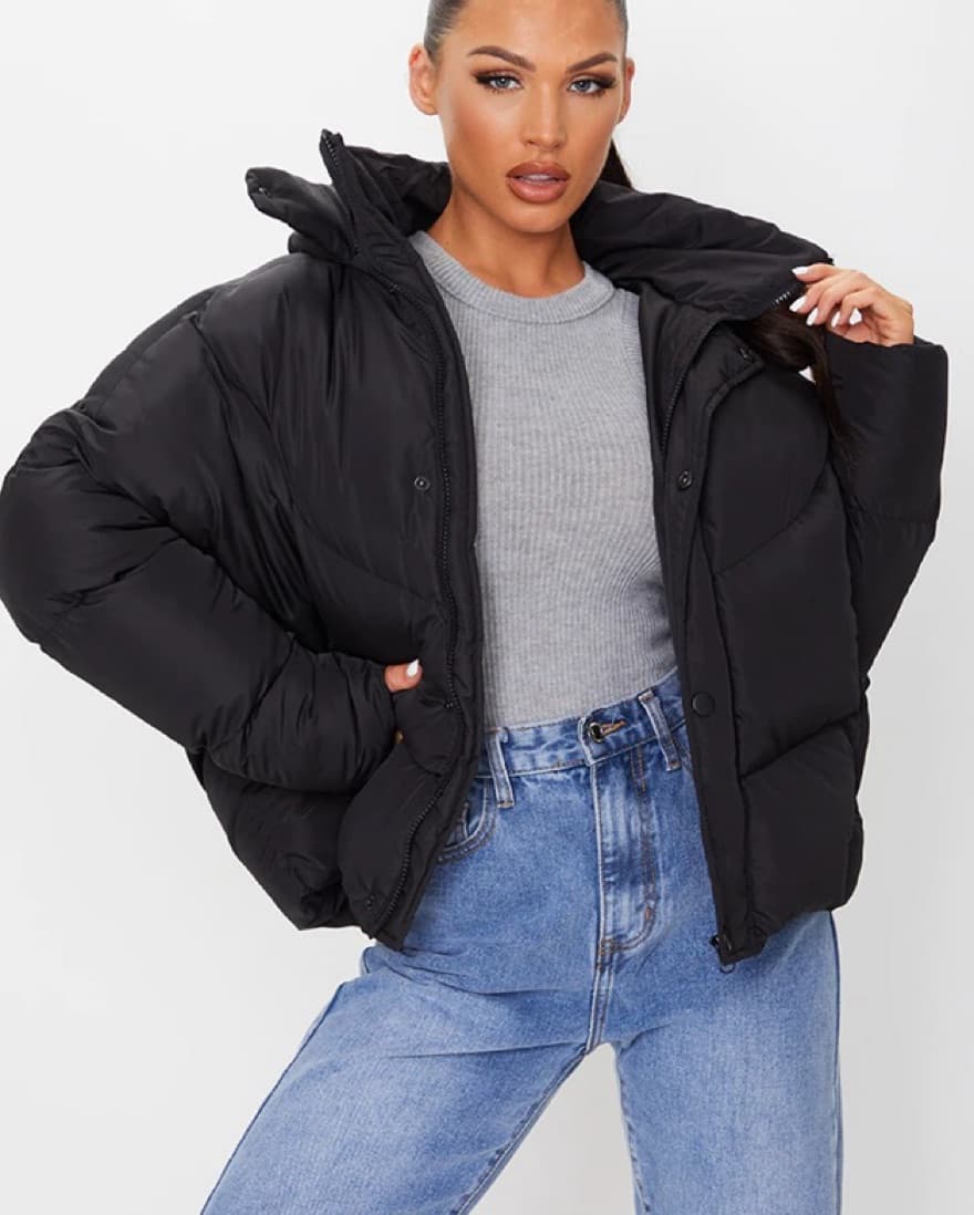 PLT Black Nylon Oversized Puffer Jacket - Image 1