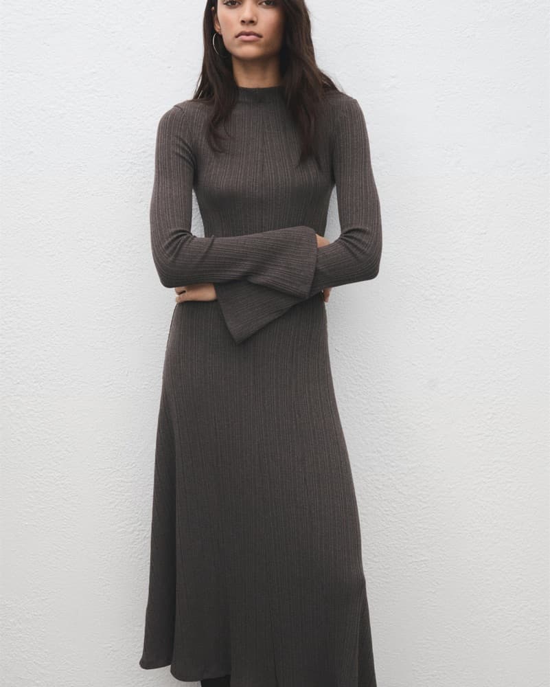 Knitted Long Sleeve Dress Flare Sleeve - Image 3