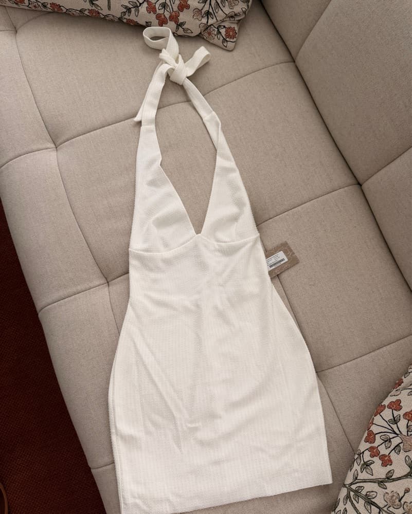 Meshki Sleek White Halter Dress - Image 2