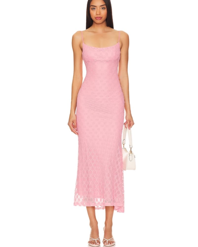 Elegant Pink Lace Midi Dress - Image 1