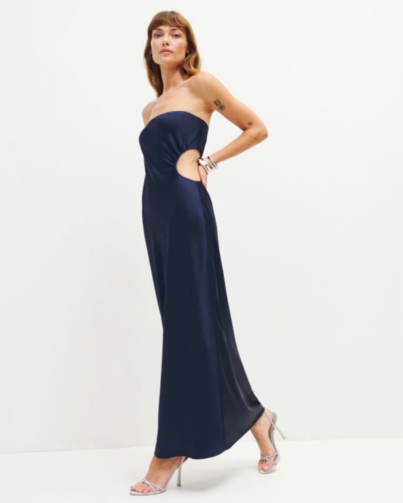 Formal Dress, Floor Length, Navy, Small - Image 1