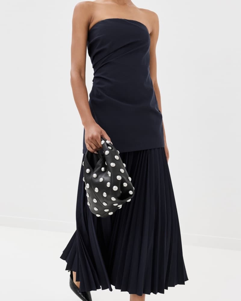 ALC Strapless Navy Pleated Midi Dress - Image 2