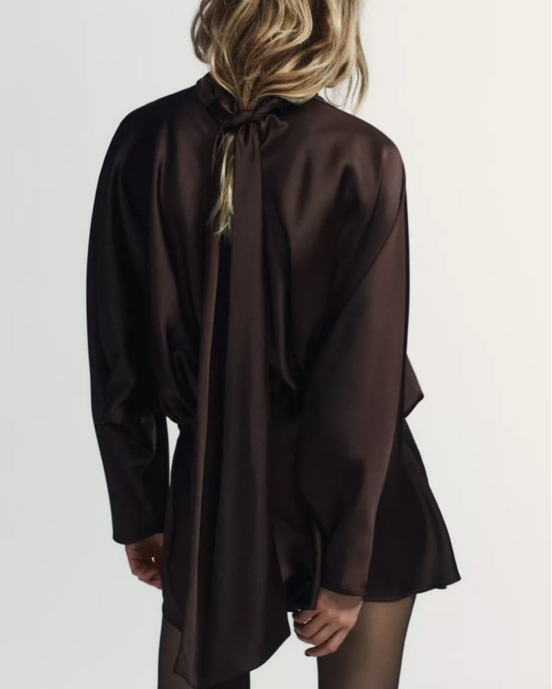 Zara Brown Satin Neck Scarf Mini Dress  - Image 2