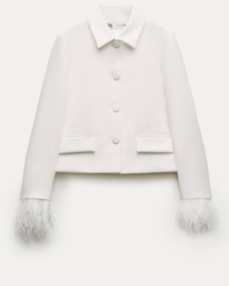 White Feather Trim Jacket - Image 2