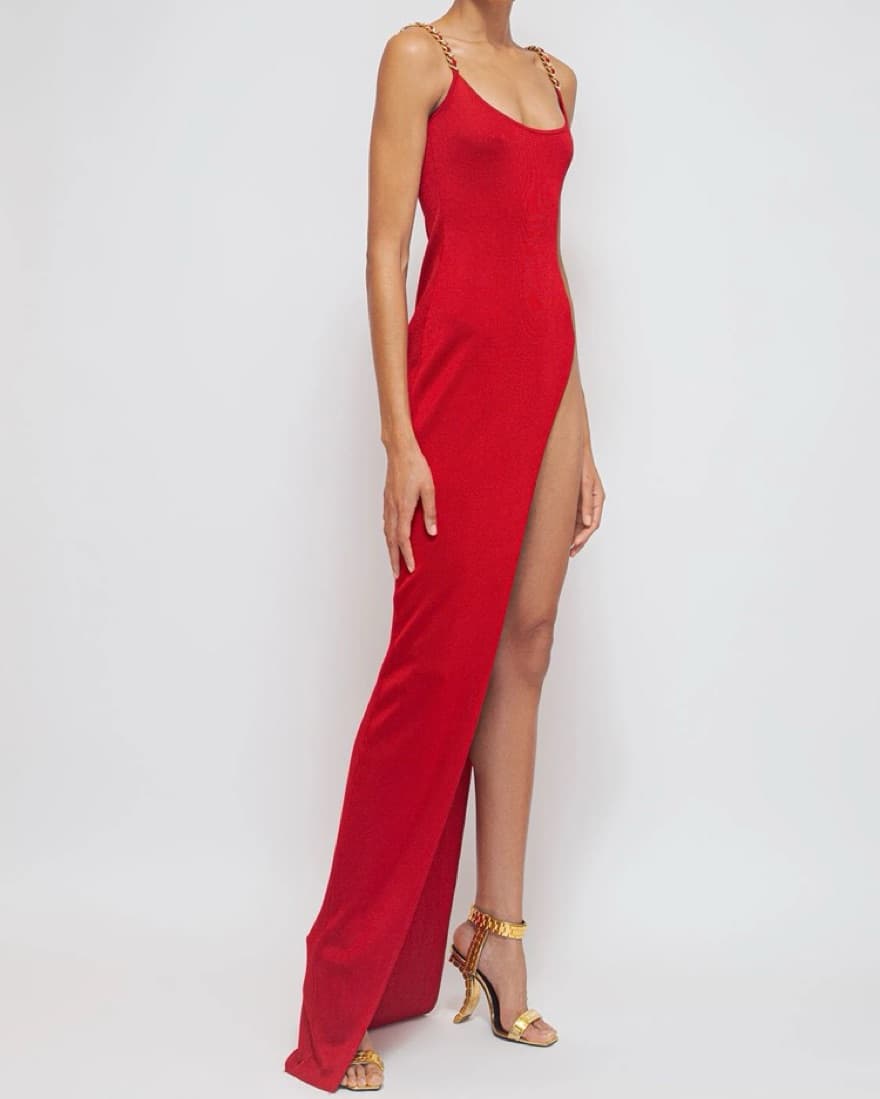 Balmain Chain Strap High Slit Gown - Image 2