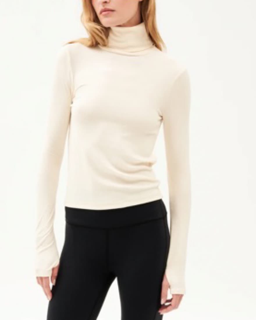 Cream Ribbed Ski Base Turtle Neck - Image 1