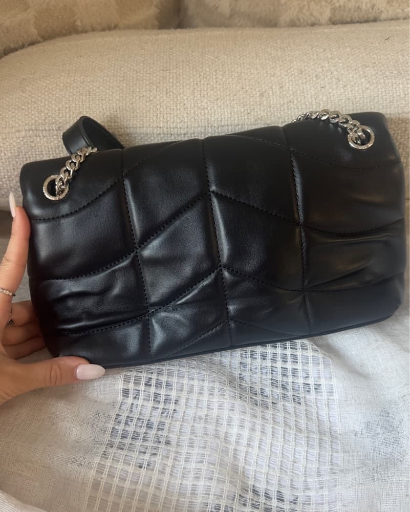 Black Quilted Chain Shoulder Bag - Image 2