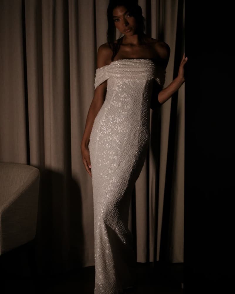 Meshki White Beaded Off-Shoulder Dress - Image 5