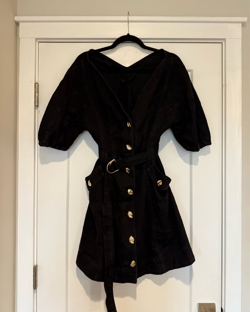 Chic Denim Black Button Belted Dress - Image 1