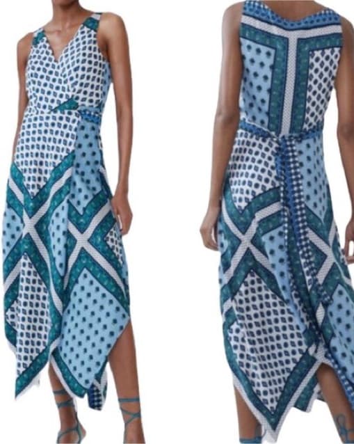 Zara Blue Print Wrap Dress - Image 2