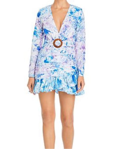 Rococo Sand Belted Ruched Mini Dress - Image 1