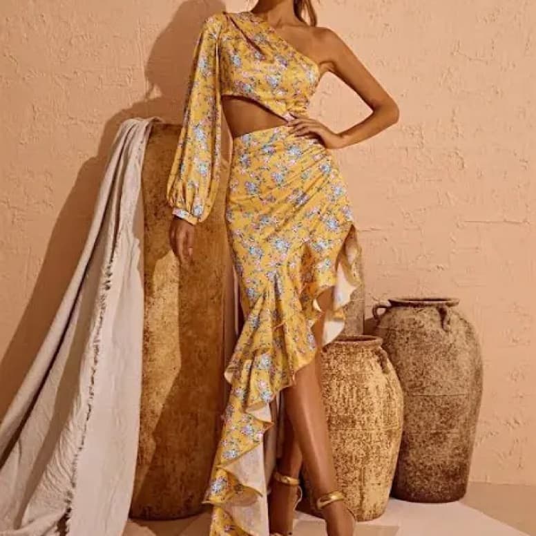 Yellow One Shoulder Maxi Dress - Image 1