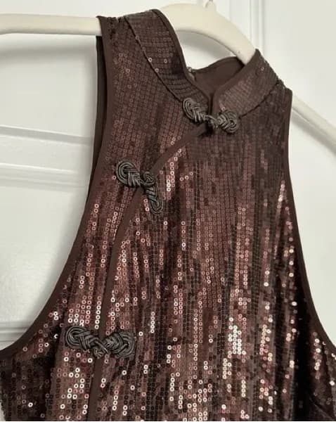 Sau Lee Sharon Brown Sequin Dress Qi Pao - Image 2