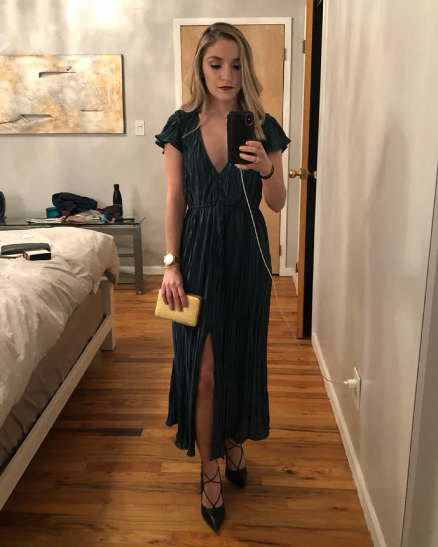 Emerald Green Deep V Dress - Image 2