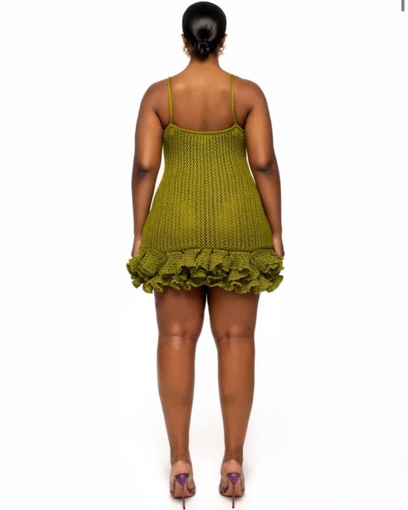 Hanifa Green Crochet Mini Dress - Image 3
