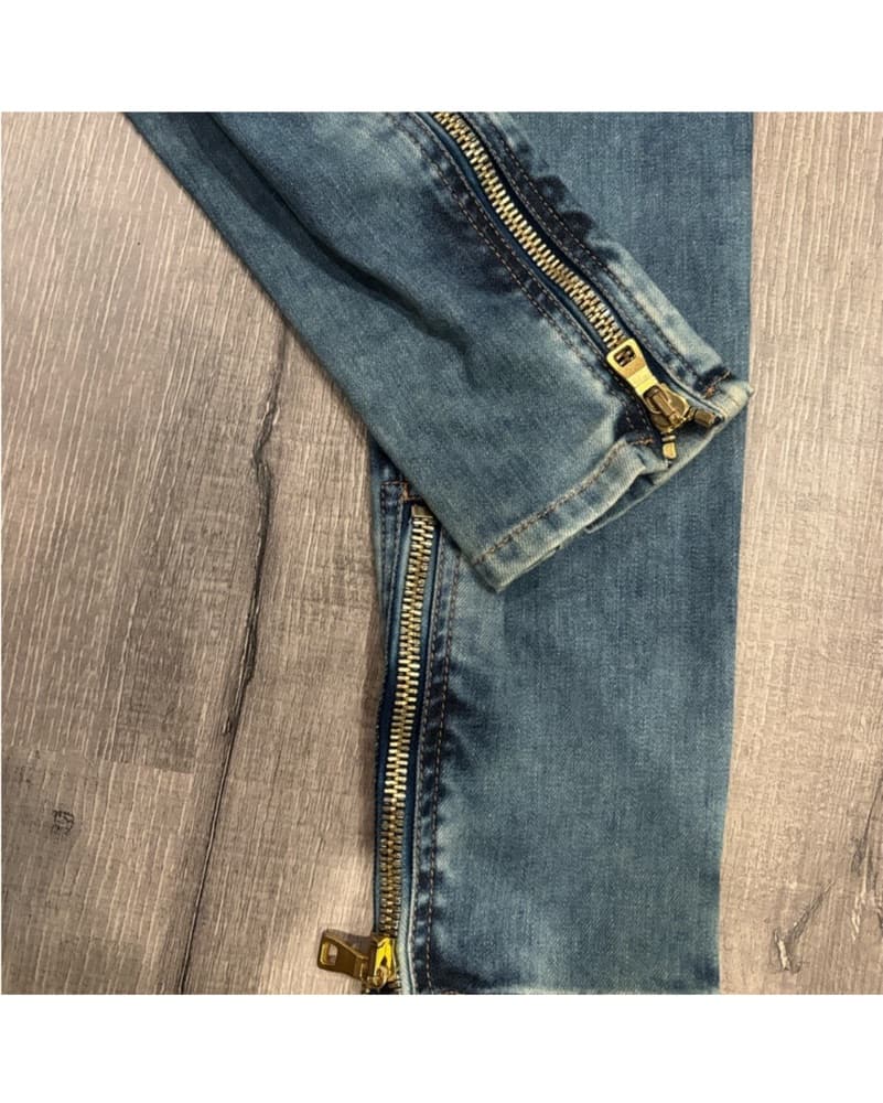 Balmain Distressed Moto Jeans - Image 4