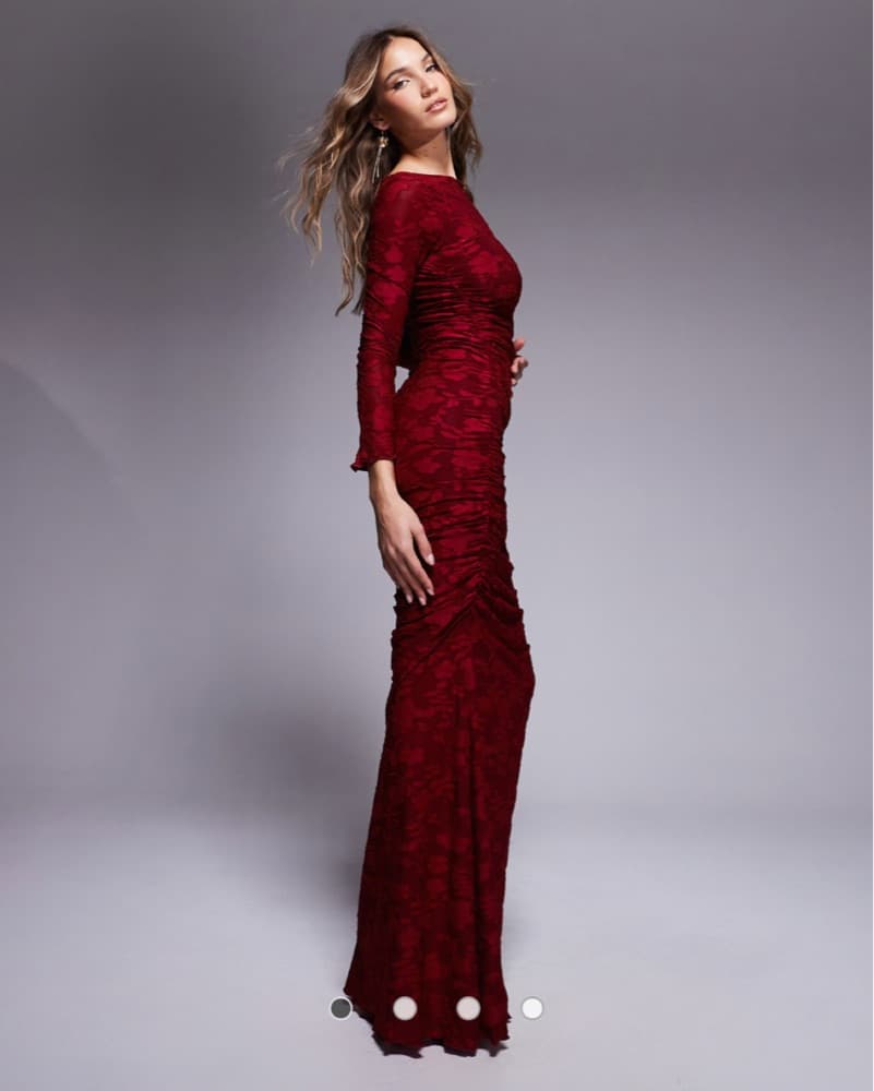 ASOS long sleeve ruched maxi dress red - Image 1