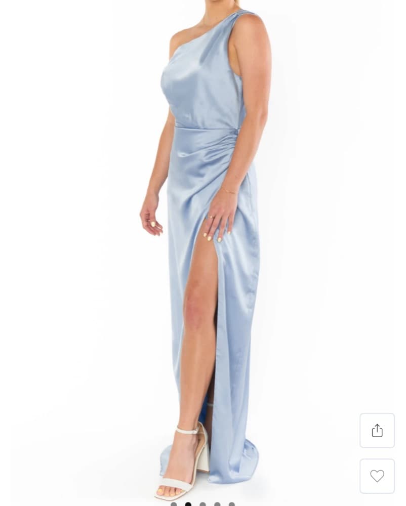 Elegant One-Shoulder Sky Blue Satin Gown - Image 3