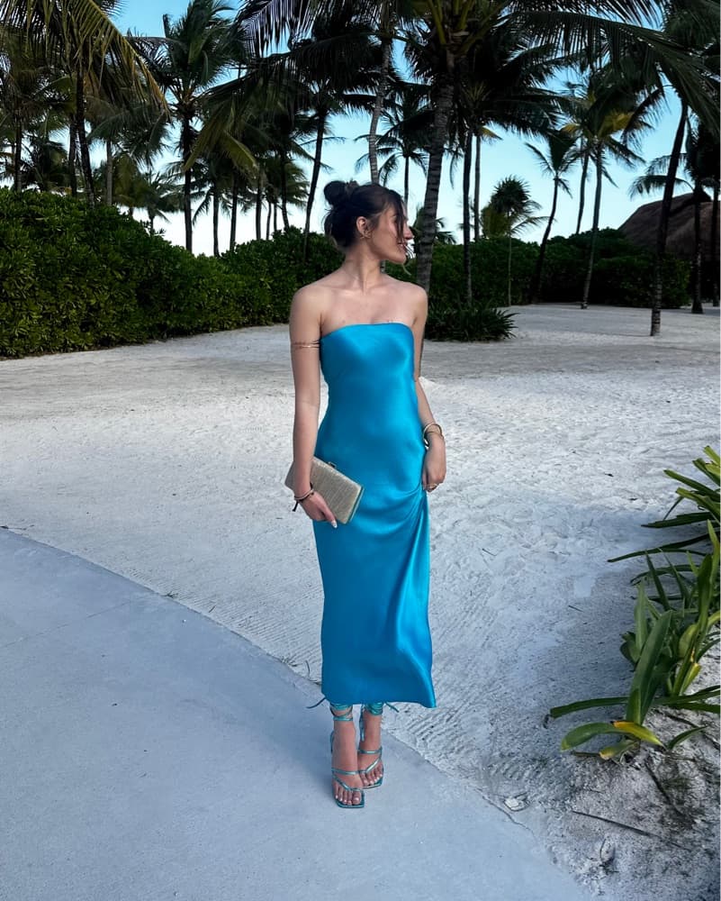 Blue Shimmer Strapless Dress - Image 1