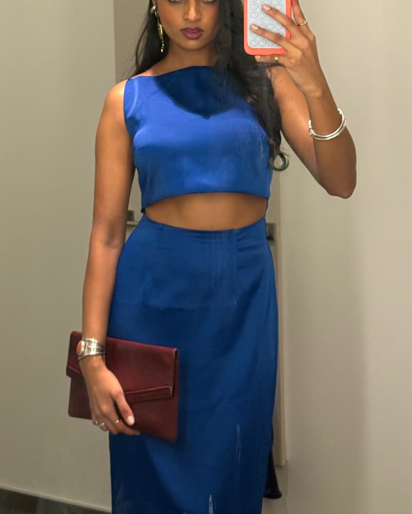 Vibrant Blue Silk Wedding Guest dress - Image 3