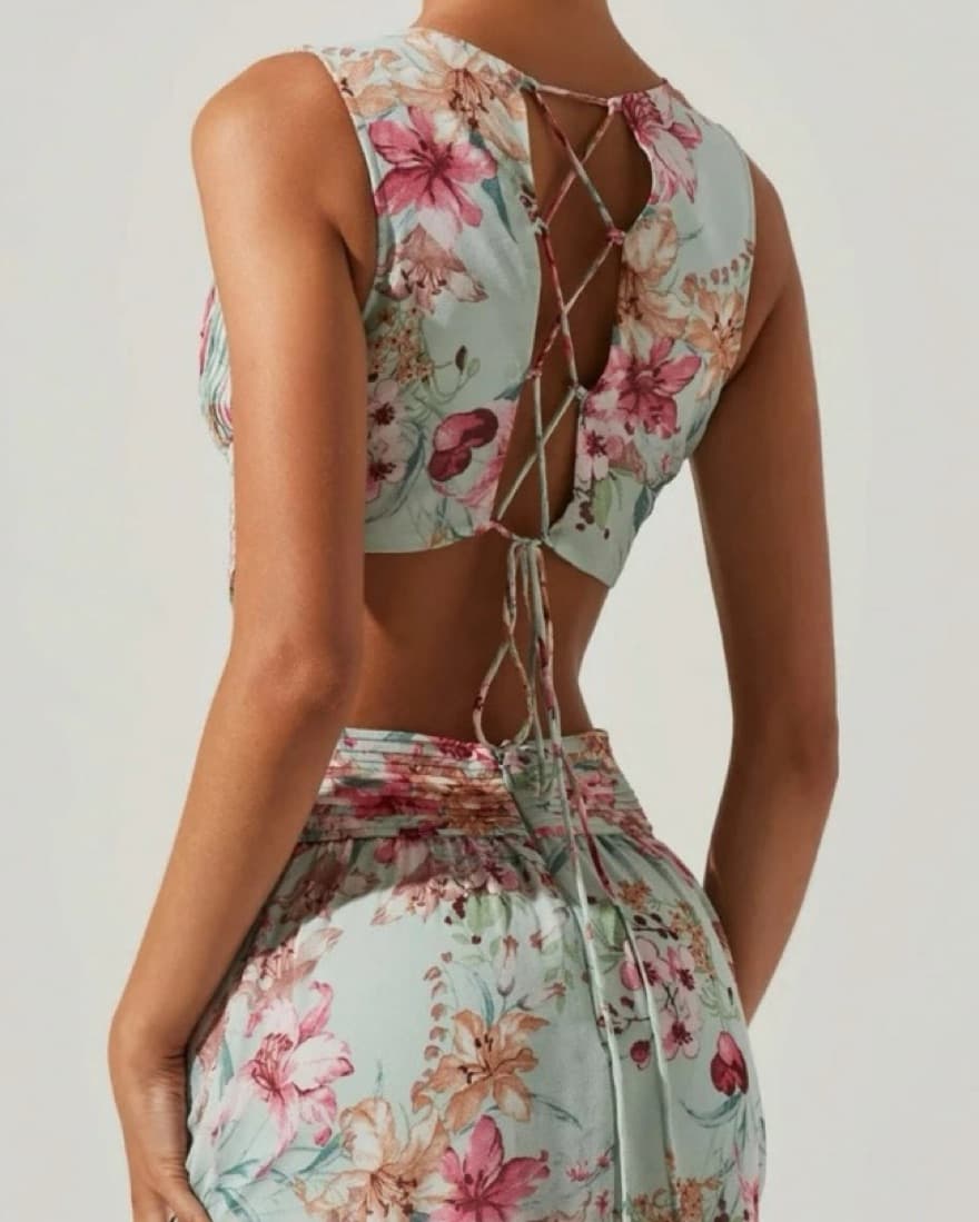 ASTR Noya Floral Cutout Maxi Dress Aqua - Image 5
