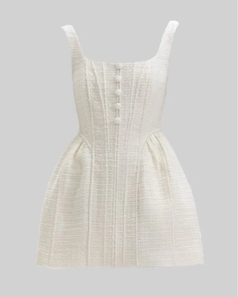 Basque Waist White Mini Dress - Image 4