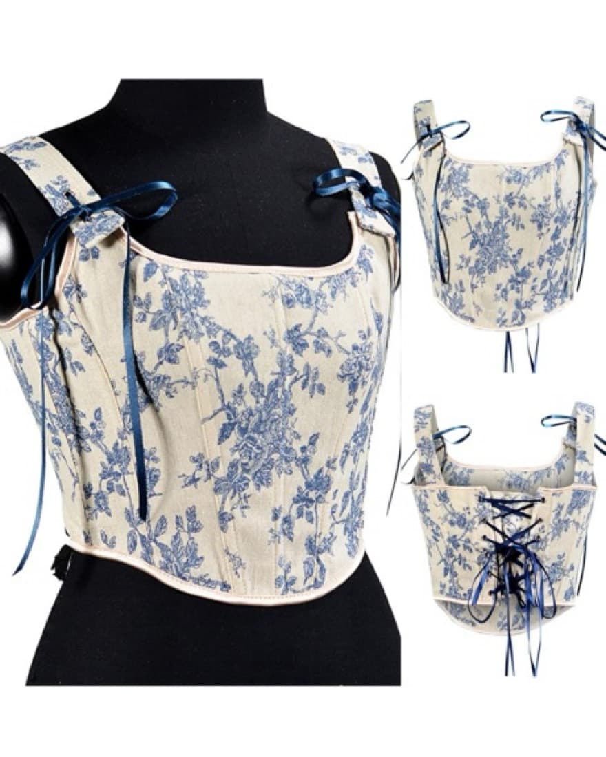 Vintage Blue Floral Print Corset  - Image 3