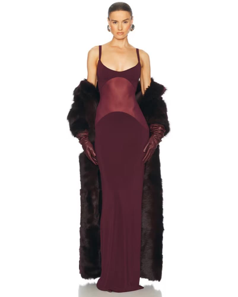Revolve Helsa Sheer Knit Merlot Gown - Image 1
