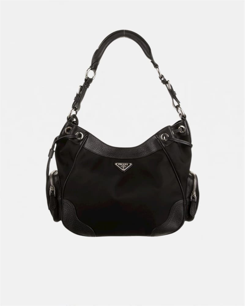 *VINTAGE* Prada Nylon Black Hobo Shoulder Bag - Image 4
