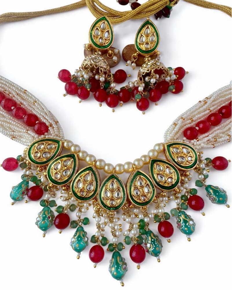 Exquisite Multi-Strand Kundan Necklace Set - Image 1