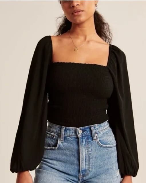 A&F Long Sleeve Pleated Top - Image 1