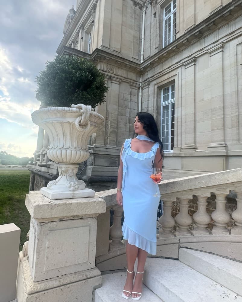 Blue Floral Wedding Guest Dress - Image 2