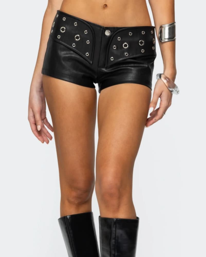 Leather Grommet Micro Shorts - Image 2