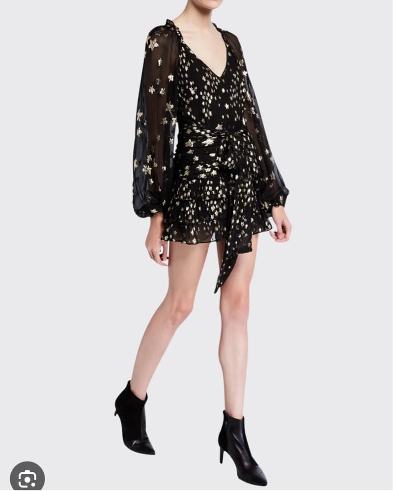 Loveshackfancy Silk Metallic Black Rina Mini Long Sleeve Dress - Image 4